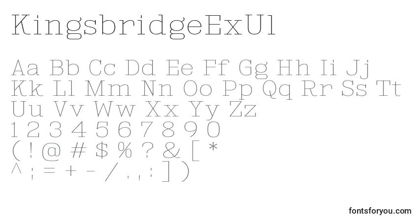 A fonte KingsbridgeExUl – alfabeto, números, caracteres especiais