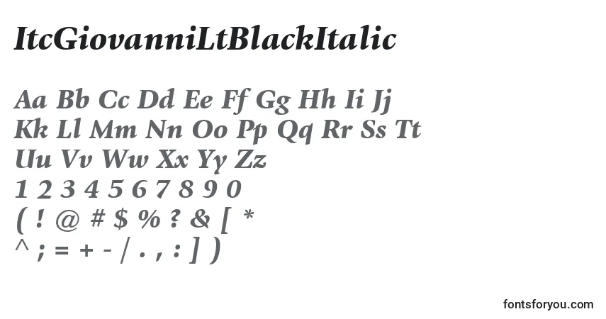Шрифт ItcGiovanniLtBlackItalic – алфавит, цифры, специальные символы