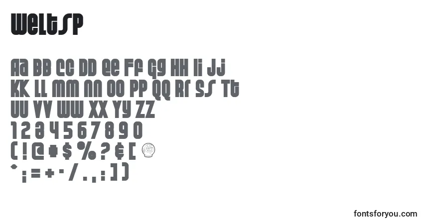 Schriftart Weltsp – Alphabet, Zahlen, spezielle Symbole