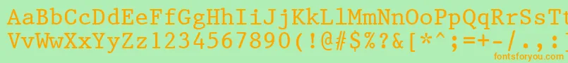 Prestige12PitchBtフォントについての詳細 フォントPrestige12PitchBt – オレンジの文字が緑の背景にあります。