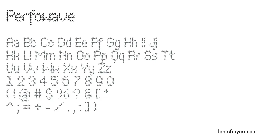 A fonte Perfowave – alfabeto, números, caracteres especiais