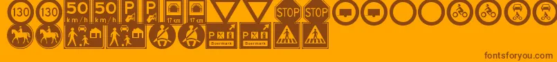 TrafficSignsTfb-Schriftart – Braune Schriften auf orangefarbenem Hintergrund