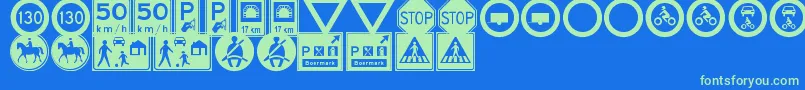 フォントTrafficSignsTfb – 青い背景に緑のフォント