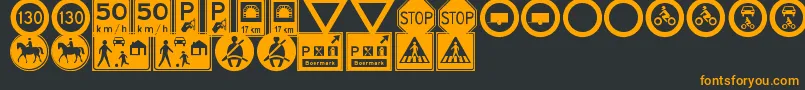 TrafficSignsTfb-Schriftart – Orangefarbene Schriften auf schwarzem Hintergrund