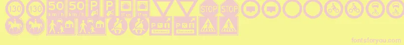 フォントTrafficSignsTfb – ピンクのフォント、黄色の背景