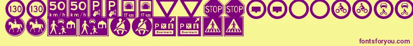 Fonte TrafficSignsTfb – fontes roxas em um fundo amarelo