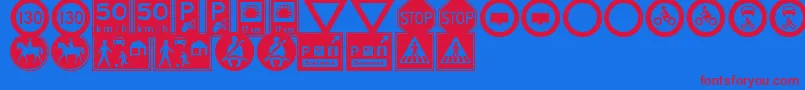 TrafficSignsTfb-Schriftart – Rote Schriften auf blauem Hintergrund