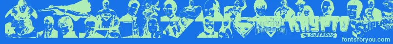 Superman-Schriftart – Grüne Schriften auf blauem Hintergrund