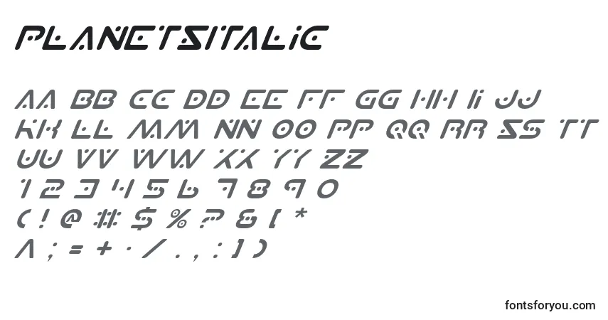 characters of planetsitalic font, letter of planetsitalic font, alphabet of  planetsitalic font