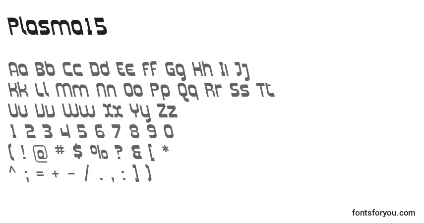 Czcionka Plasma15 – alfabet, cyfry, specjalne znaki