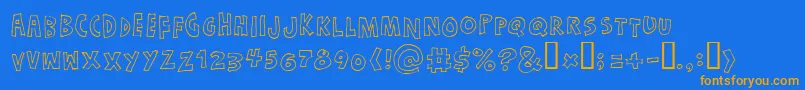 フォントJust – オレンジ色の文字が青い背景にあります。