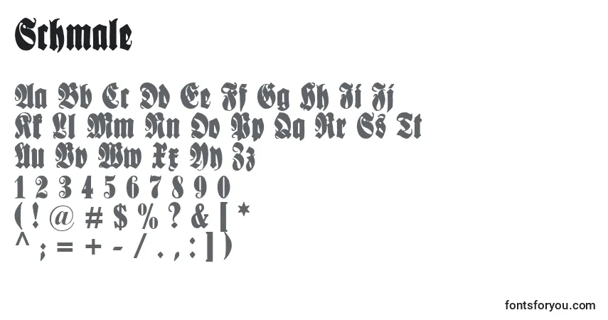 Czcionka Schmale – alfabet, cyfry, specjalne znaki