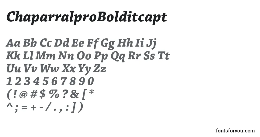 A fonte ChaparralproBolditcapt – alfabeto, números, caracteres especiais