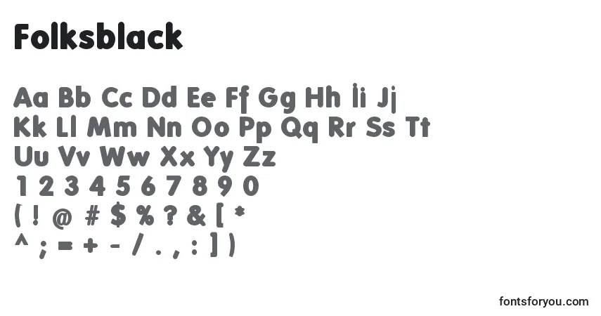 A fonte Folksblack – alfabeto, números, caracteres especiais