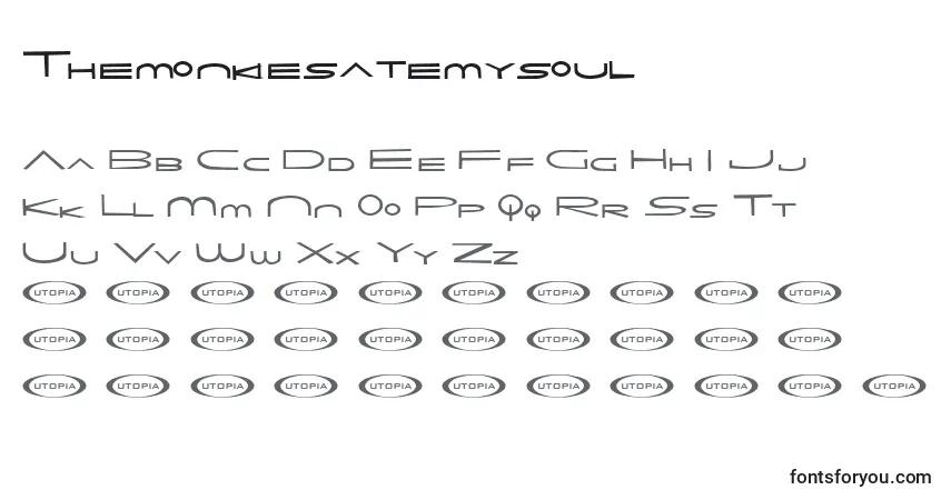 A fonte Themonkiesatemysoul – alfabeto, números, caracteres especiais