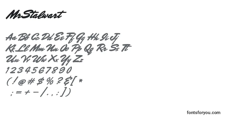 A fonte MrStalwart – alfabeto, números, caracteres especiais