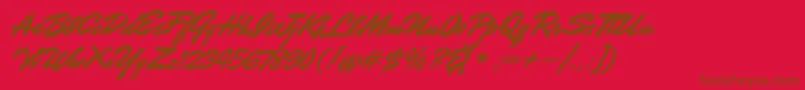 MrStalwart-Schriftart – Braune Schriften auf rotem Hintergrund