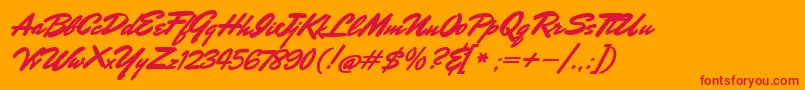 MrStalwart-Schriftart – Rote Schriften auf orangefarbenem Hintergrund