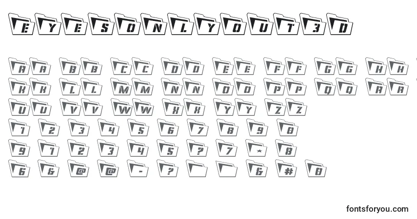 Eyesonlyout3D-fontti – aakkoset, numerot, erikoismerkit