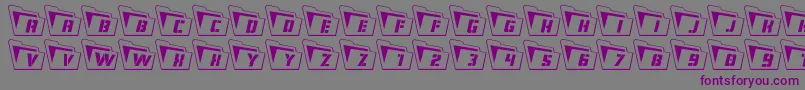 フォントEyesonlyout3D – 紫色のフォント、灰色の背景