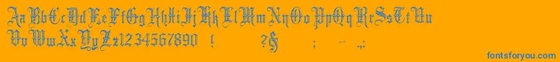 MinsterNo5-Schriftart – Blaue Schriften auf orangefarbenem Hintergrund