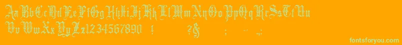 MinsterNo5-Schriftart – Grüne Schriften auf orangefarbenem Hintergrund