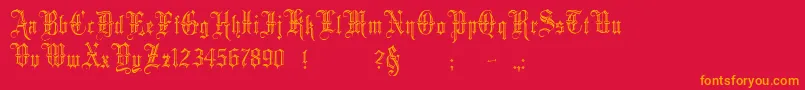 MinsterNo5-Schriftart – Orangefarbene Schriften auf rotem Hintergrund