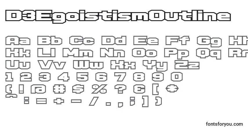Czcionka D3EgoistismOutline – alfabet, cyfry, specjalne znaki
