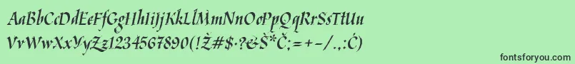 フォントKaligraf Latin – 緑の背景に黒い文字