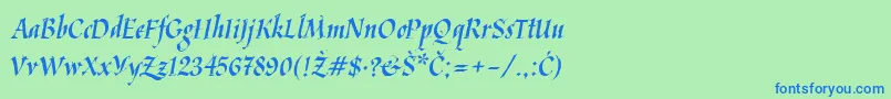 Шрифт Kaligraf Latin – синие шрифты на зелёном фоне