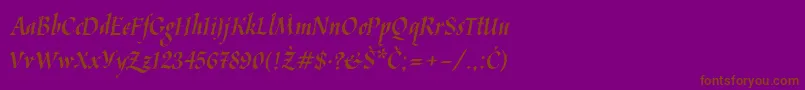 フォントKaligraf Latin – 紫色の背景に茶色のフォント