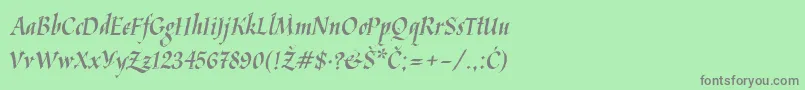 フォントKaligraf Latin – 緑の背景に灰色の文字