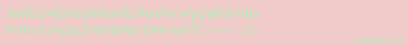 フォントKaligraf Latin – ピンクの背景に緑の文字