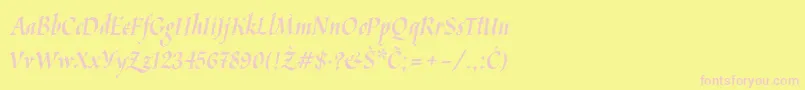 フォントKaligraf Latin – ピンクのフォント、黄色の背景