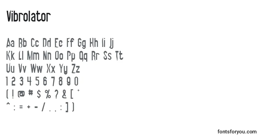A fonte Vibrolator – alfabeto, números, caracteres especiais