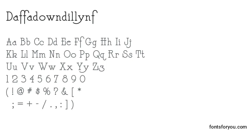 Daffadowndillynf (46734)フォント–アルファベット、数字、特殊文字
