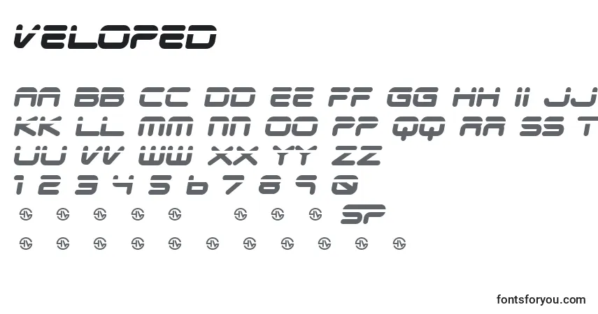 Schriftart Veloped – Alphabet, Zahlen, spezielle Symbole