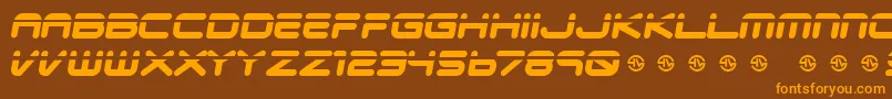 フォントVeloped – オレンジ色の文字が茶色の背景にあります。