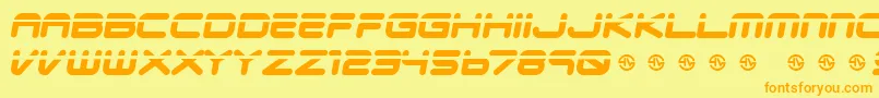 フォントVeloped – オレンジの文字が黄色の背景にあります。