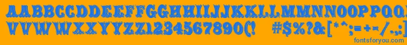 CarnivalMfRimmed-Schriftart – Blaue Schriften auf orangefarbenem Hintergrund