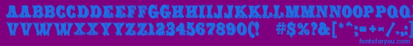 CarnivalMfRimmed-Schriftart – Blaue Schriften auf violettem Hintergrund