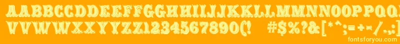 Шрифт CarnivalMfRimmed – жёлтые шрифты на оранжевом фоне