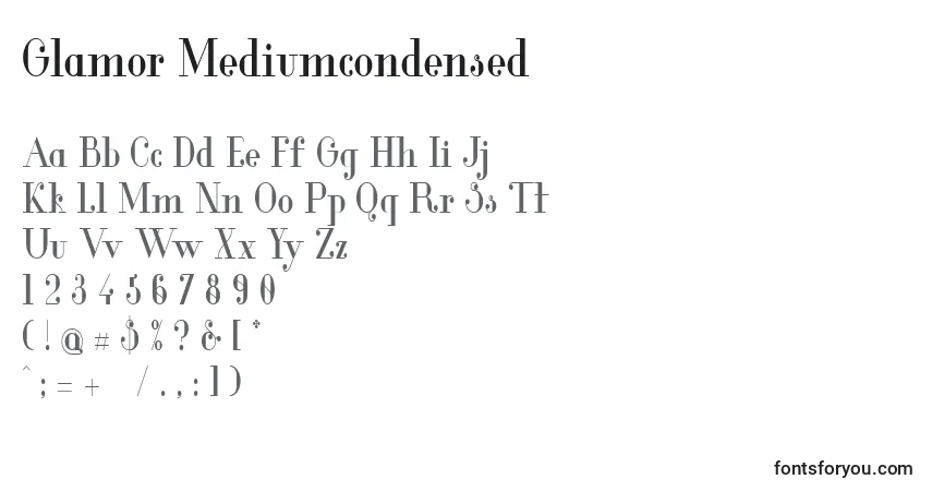 A fonte Glamor Mediumcondensed – alfabeto, números, caracteres especiais
