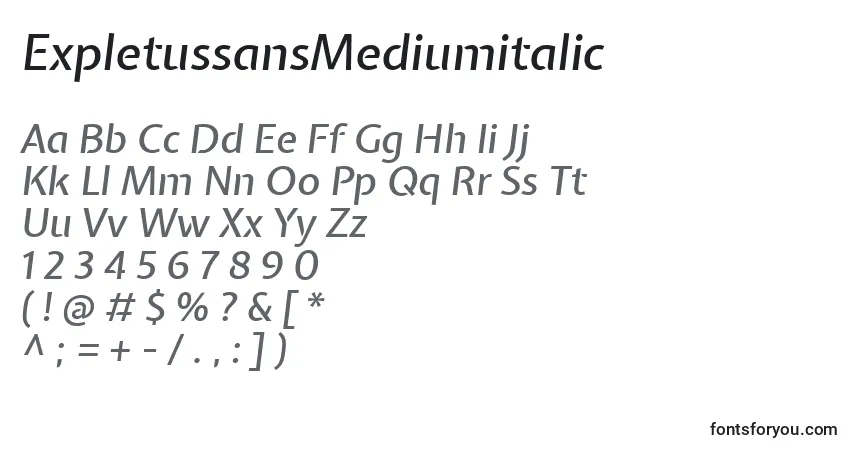 Шрифт ExpletussansMediumitalic – алфавит, цифры, специальные символы