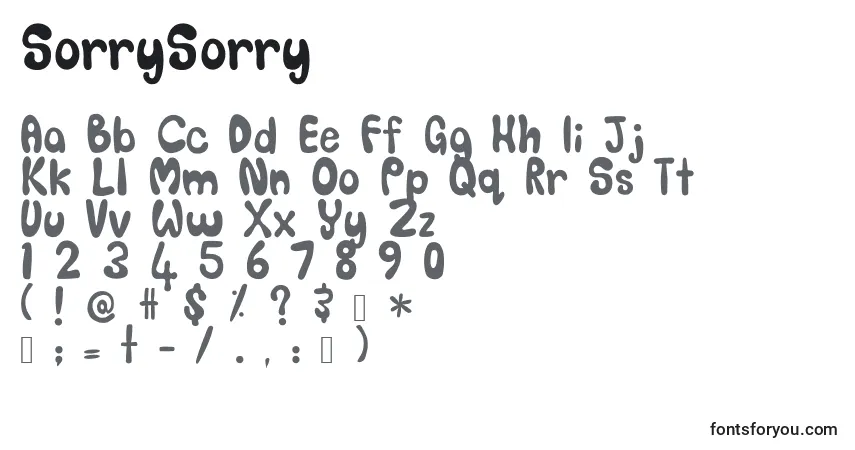 Czcionka SorrySorry – alfabet, cyfry, specjalne znaki