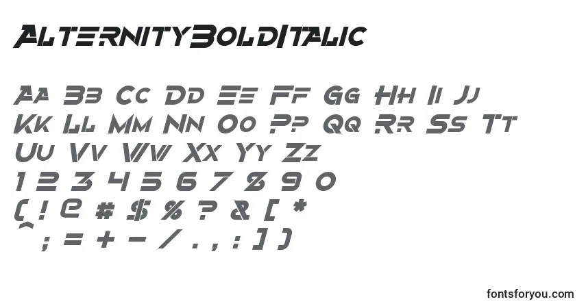 Fuente AlternityBoldItalic - alfabeto, números, caracteres especiales