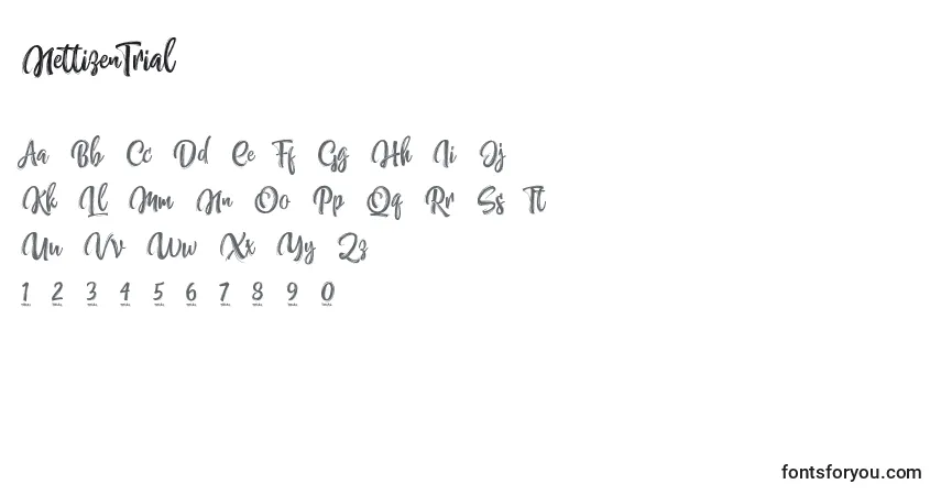 Czcionka NettizenTrial – alfabet, cyfry, specjalne znaki