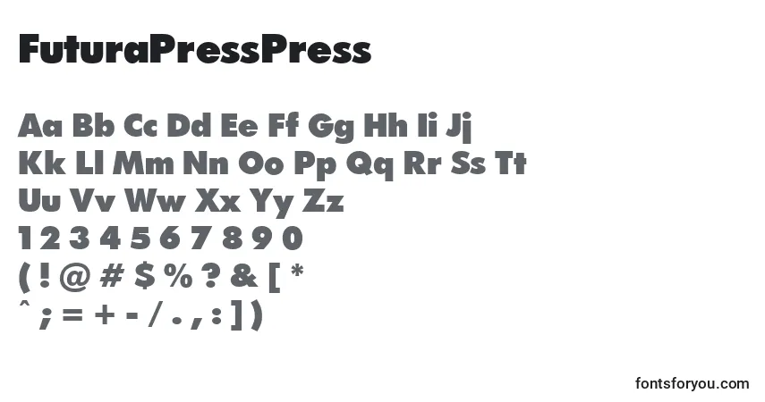 FuturaPressPress-fontti – aakkoset, numerot, erikoismerkit
