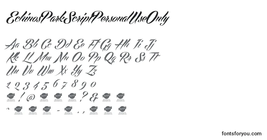Czcionka EchinosParkScriptPersonalUseOnly – alfabet, cyfry, specjalne znaki