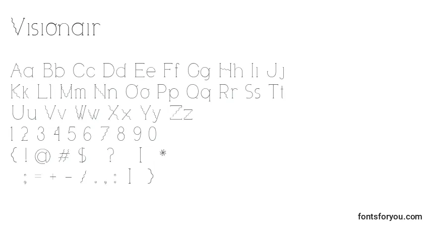 Czcionka Visionair – alfabet, cyfry, specjalne znaki